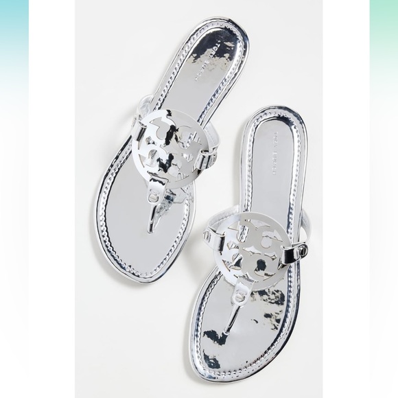 NIB SZ 7 Tory Burch Women's Miller Sandals in metallic “Argento” Silver❣️ - Picture 2 of 4